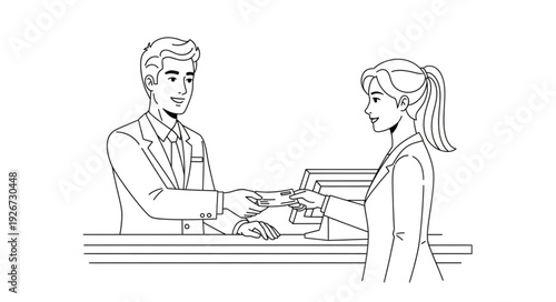 Man and Woman Exchanging Envelope.