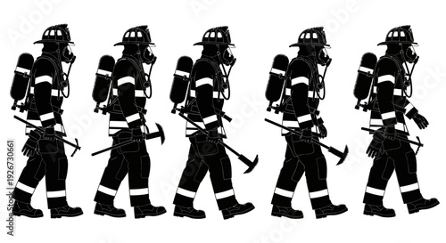 Firefighters in Uniform Walking in Line.