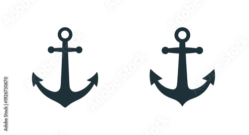 Two black anchor silhouettes against white backgrounds nautical theme