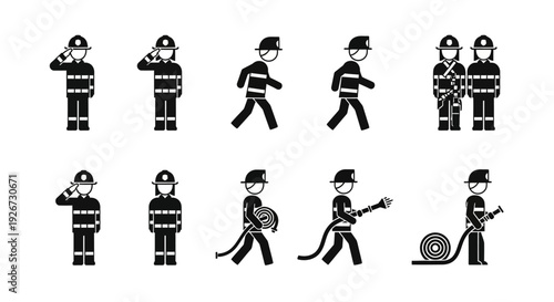 Firefighters in Various Action Poses Illustration.