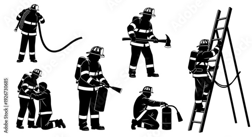 Firefighters in Various Emergency Response Poses.