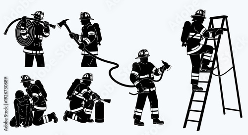 Firefighters in Various Action Poses.