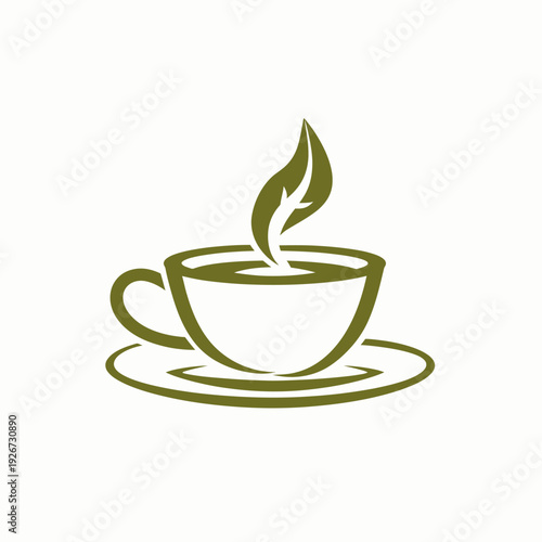 Green tea cup and leaf logo design concept for wellness and beverages