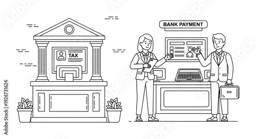 Man and Woman Using Bank ATM.