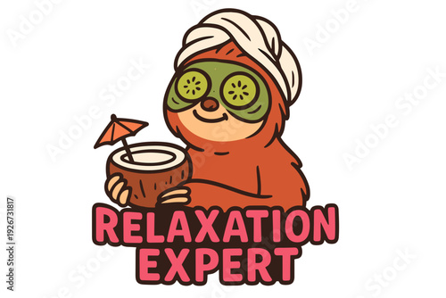 Cute Sloth Wearing Spa Mask and Enjoying a Drink in a Relaxing Spa Environment