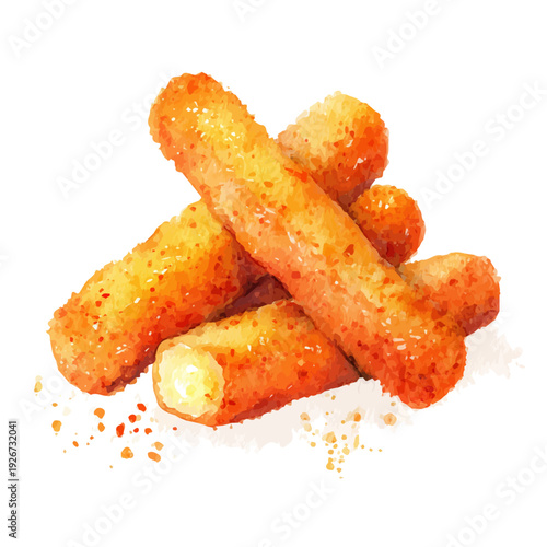 Mozzarella Sticks, watercolor illustration, vector style, isolated on a white background.