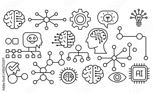 artificial mindscapes with technological motifs, vector illustration for artificial intelligence, neural networks, and creative digital solutions.