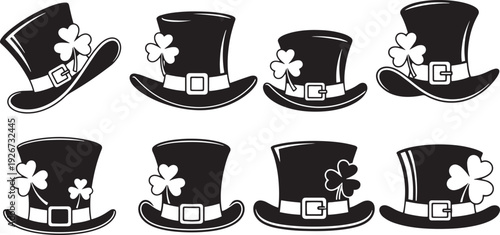 Leprechaun hats with shamrocks on them.