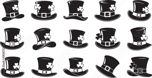 Leprechaun hats with shamrocks on them.