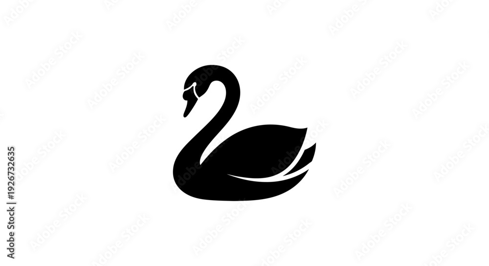Εκτύπωση καμβά Elegant Black Swan Silhouette Icon Symbolizing Grace and Beauty on an Isolated White Background