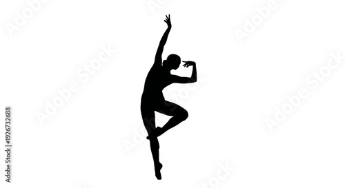 Graceful female ballet dancer silhouette in a beautiful and artistic pose, performing a dance move on an isolated white background.