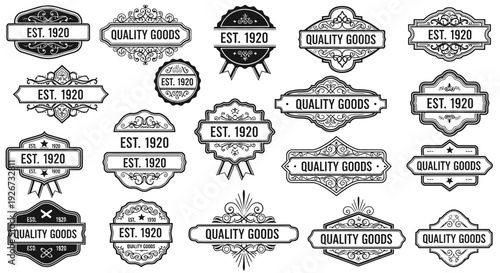 Set of Vintage Quality and Establishment Badges and Labels with "Est. 1920", Retro and Classic Design, isolated white background