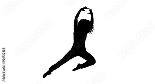 Graceful Silhouette of Female Gymnast or Dancer in Expressive Jumping Pose, Athletic and Dynamic, isolated white background