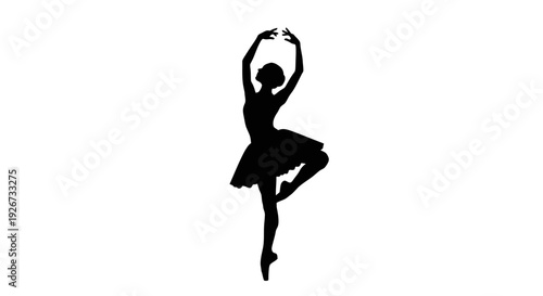 Graceful Ballerina Dancer Silhouette Performing Ballet Pose on Isolated White Background