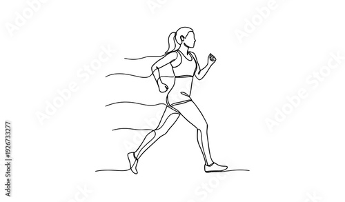 Running woman one line continuous drawing minimalist female runner line art vector illustration isolated on white background