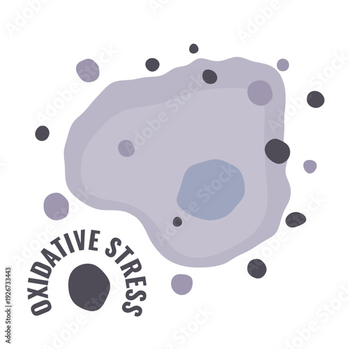 Cell oxidative stress caused by free radicals. Medical vector illustration