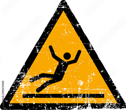 Grunge slippery surface warning sign worn scratched ISO 7010 W011 hazard symbol