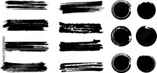 A collection of black brush strokes and oval sgrunge brush stoke