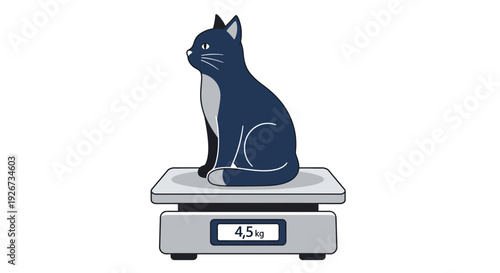 Cat on a scale showing 4.5 kilograms, simple clean graphic representation
