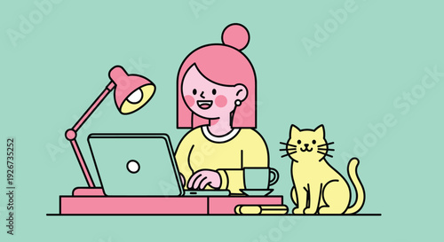 A minimalist, pastel-colored desk lamp illustration evoking a calm, tranquil workspace vibe, perfect for modern office decor.