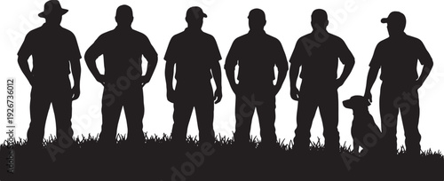 Black Solid Farmer Checking Watch Silhouettes Set of Six on White Background