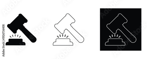 Judge gavel icons in black and white for legal or auction concepts