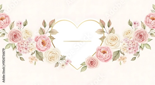 frame with roses, heart with rose, Elegant feminine floral background for women's day and mother's day celebrations with soft pink flowers