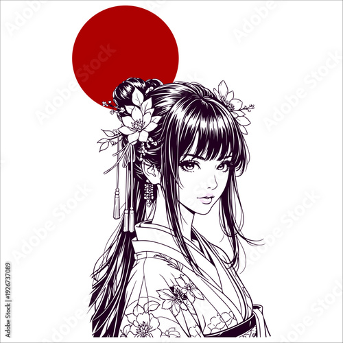 Japanese geisha kimono artwork vector illustration