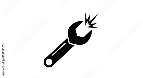 Adjustable wrench exploding from intense force, symbolizing powerful tool usage in industrial settings
