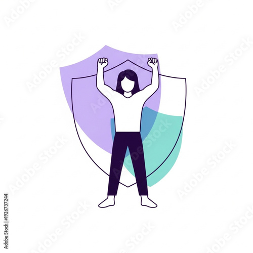 Empowerment and Protection Against Sexual Exploitation Flat Vector Illustration Strong Figure with Shield