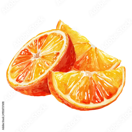 Watercolor painting of Tangerine Slices, vector illustration, isolated on white background.