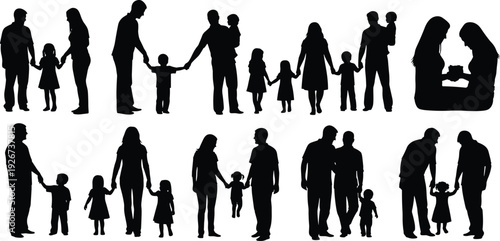 Black silhouettes of people holding hands family