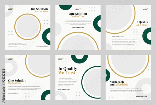 Professional Business Agency Social Media Post Template with Elegant Green and Gold Circle Design