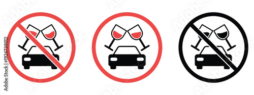 Do Not Drink and Drive Vector Icon Collection, Set of Three Warning Signs with Prohibition Symbols for Traffic Safety, Legal Awareness, and Preventive Driving Campaigns.