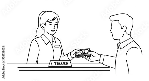 Man handing cash to bank teller.