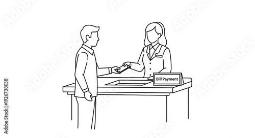 Man Handing Document to Female Receptionist.