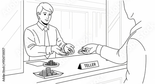 Man Exchanging Money at Counter.