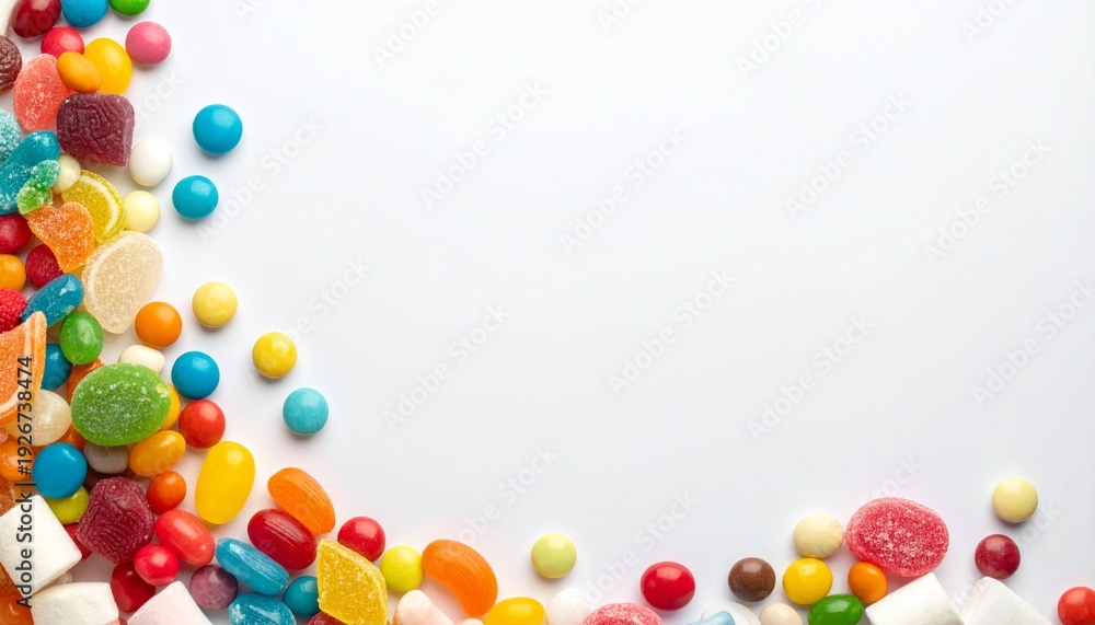 Obraz premium Colorful Candy Assortment Arranged Against a White Background