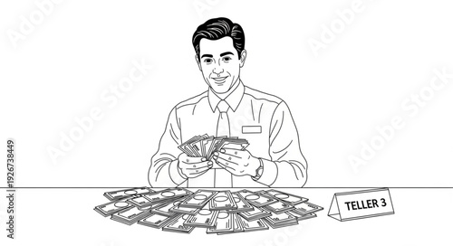 Man Counting Large Stack of Money.
