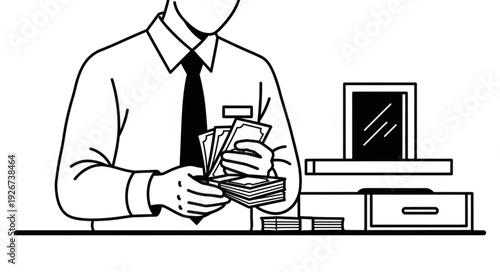 Man Counting Money at Desk.