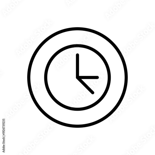 Modern analog clock face with minimalist design, symbolizing punctuality and efficiency for business projects. A simple black clock icon on a white background vector icon.