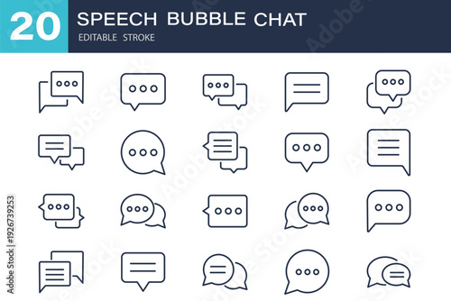 21 Speech bubbles empty thin line icons set. Speech, bubble, talk, chat, message, balloon and communication. Vector design. Speech bubbles blank isolated on white background. speech bubble comic signs