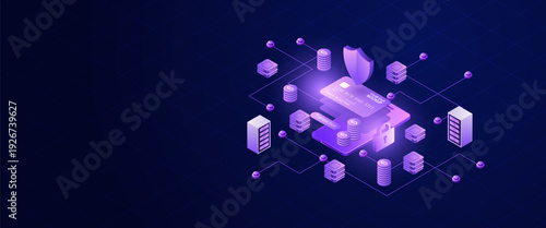 Secure Financial Network Infrastructure Isometric Cyber Protection Concept