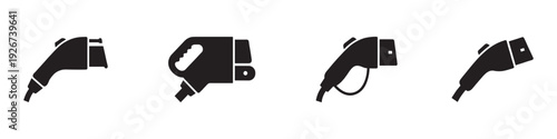 Electric vehicle charging plug icons. EV station connector symbols. Vector Illustration. 