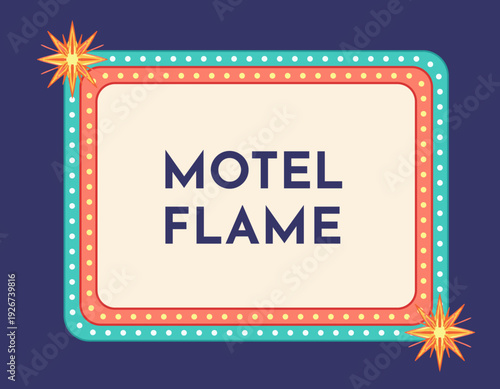 アメリカンレトロなモーテルの看板風フレームとネオンライト風ドットの装飾背景素材