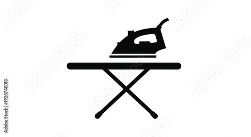 A black silhouette of an iron resting on an ironing board