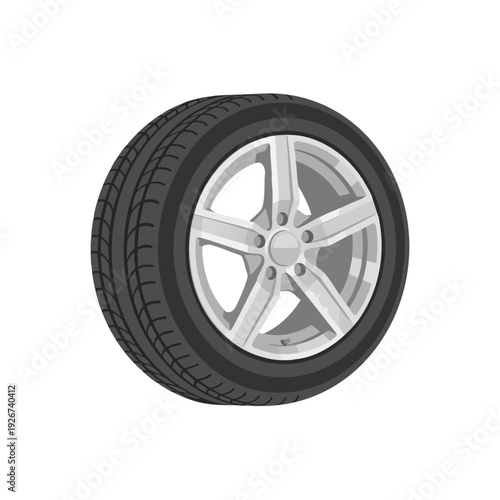 Close up of a Modern Car Tire with Alloy Wheel on Dark Background