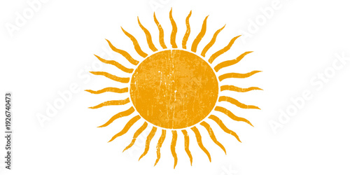 A bright yellow and orange abstract sun vector illustration featuring solar rays and a modern warm weather icon design for a hot summer sunlight logo