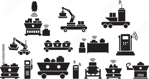 Industrial Mining Equipment Icons on White Background Vector Illustration