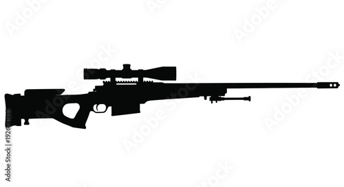 Black sniper rifle illustration against a white background silhouette